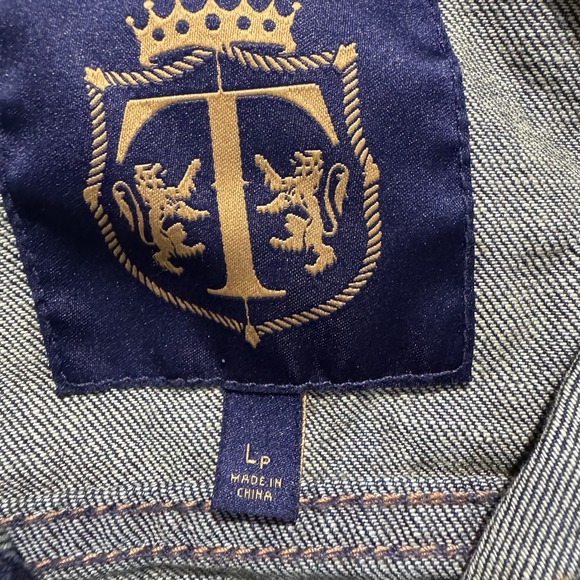 Talbots Big Patch Jean Jacket Women Sz Petite Large LP Dark Blue Denim Stretch - Picture 6 of 16